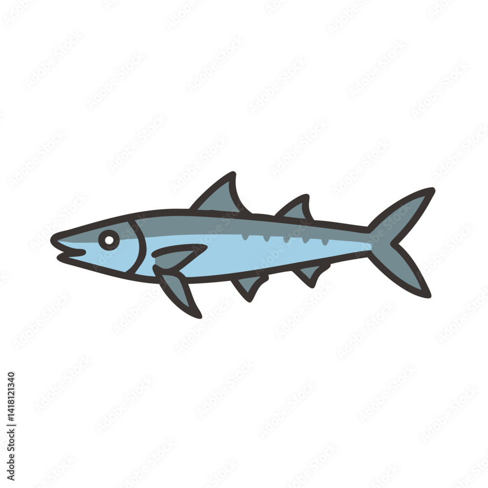 Cartoon Barracuda Illustration on Black Background, Isolated Fish Cartoon Barracuda Illustration on Black Background, Isolated Fish