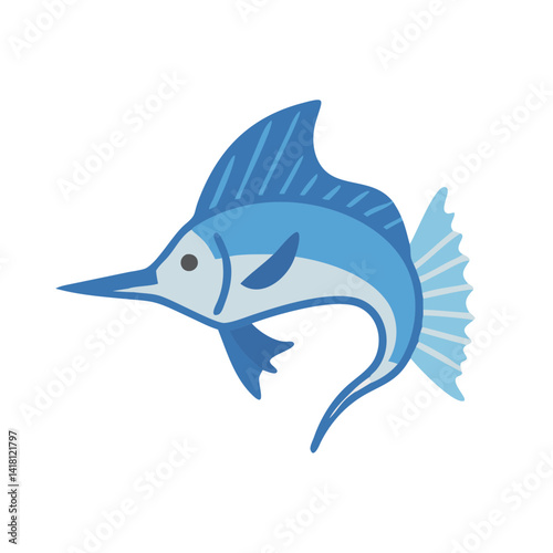 Cartoon Blue Marlin Vector Illustration on Black Background