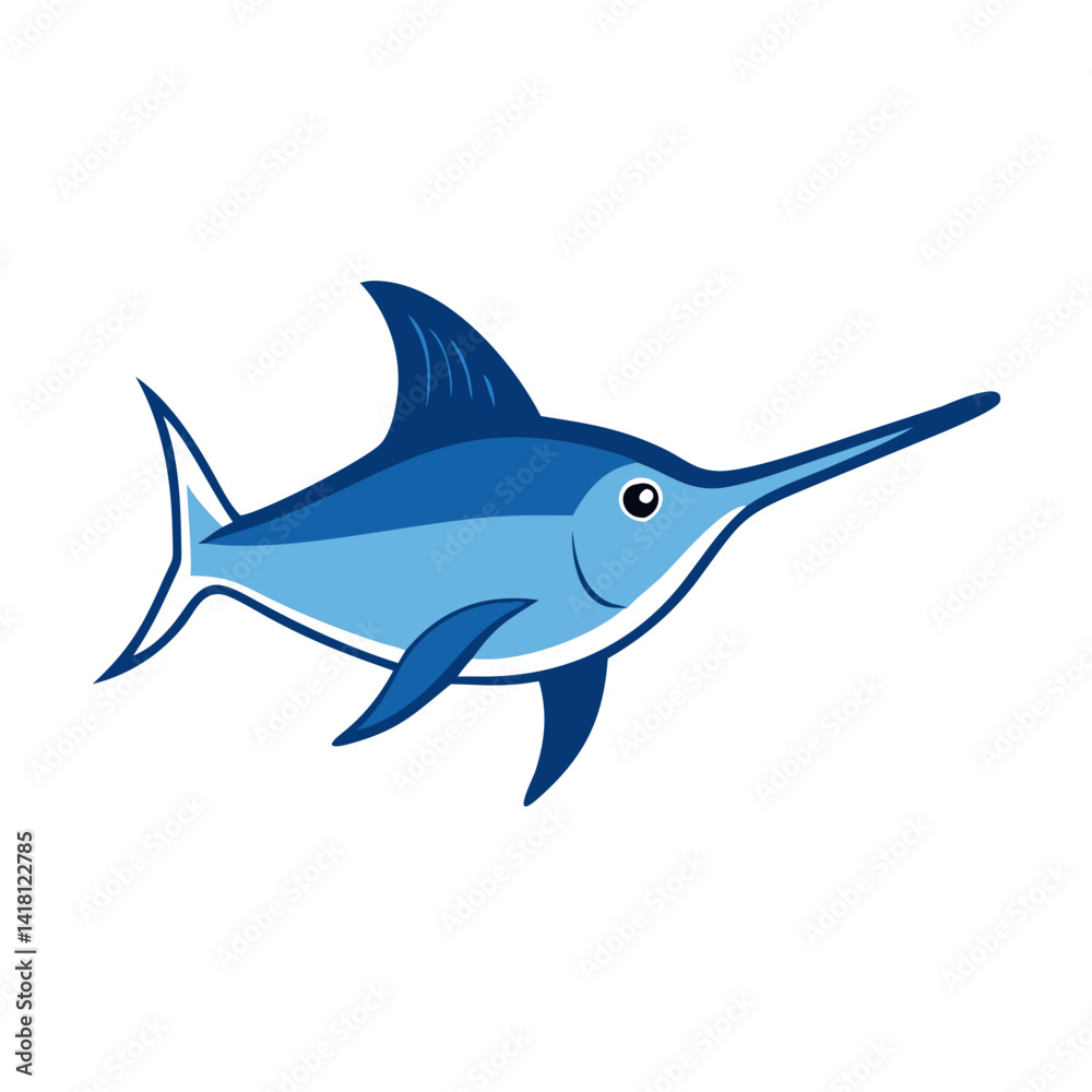 Fototapeta premium Cartoon Blue Marlin or Swordfish Icon on Black