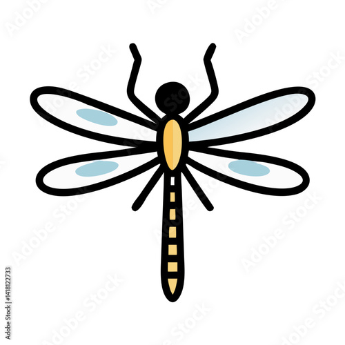 Simple vector dragonfly with white wings and yellow body