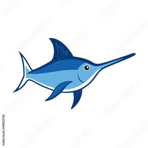 Cartoon Blue Marlin or Swordfish Icon on Black