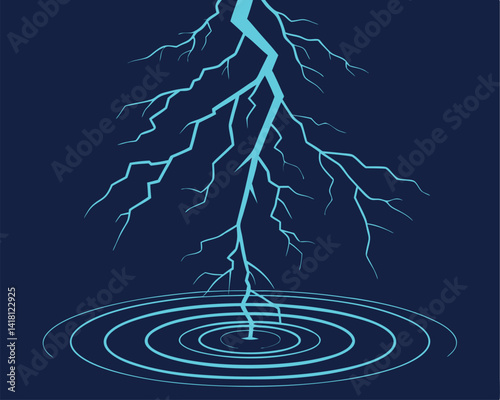 Lightning Striking Water Illustration: Thunderstorm, Energy, and Natural Power Vector.