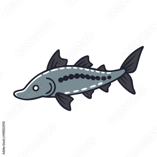 Cartoon Illustration of a Grey Sturgeon Fish Isolated