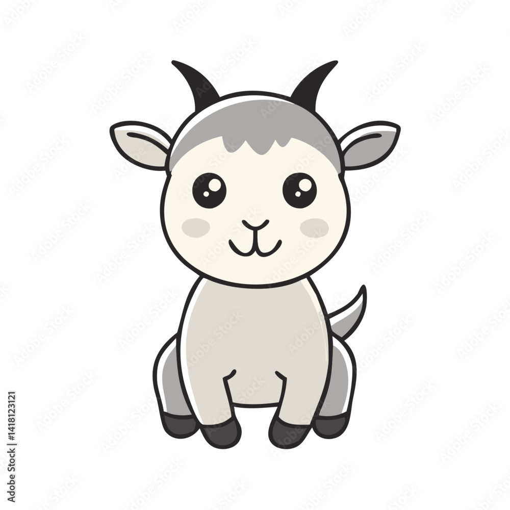 Cute Cartoon Goat Vector Illustration on Black Background Cute Cartoon Goat Vector Illustration on Black Background