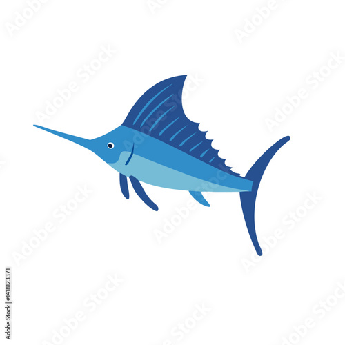 Blue Cartoon Marlin Illustration on Black Background