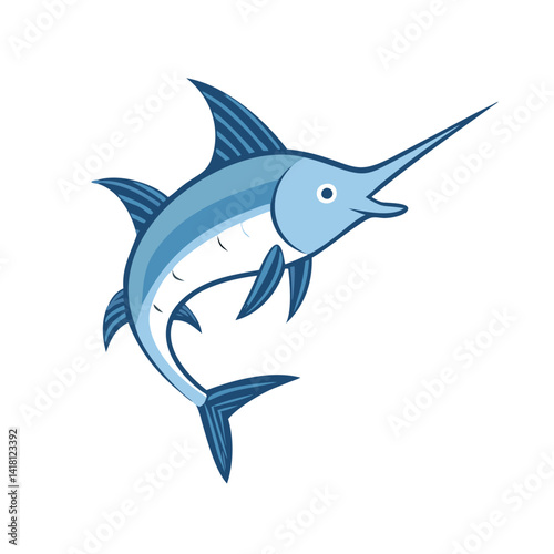 Cartoon Swordfish Swimming Illustration, Ocean Animal, Blue Color