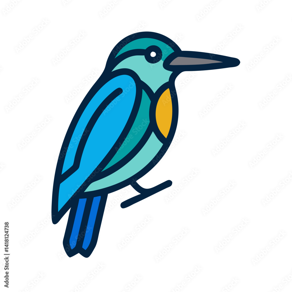 Fototapeta premium Stylized Blue Kingfisher Illustration on Black Background