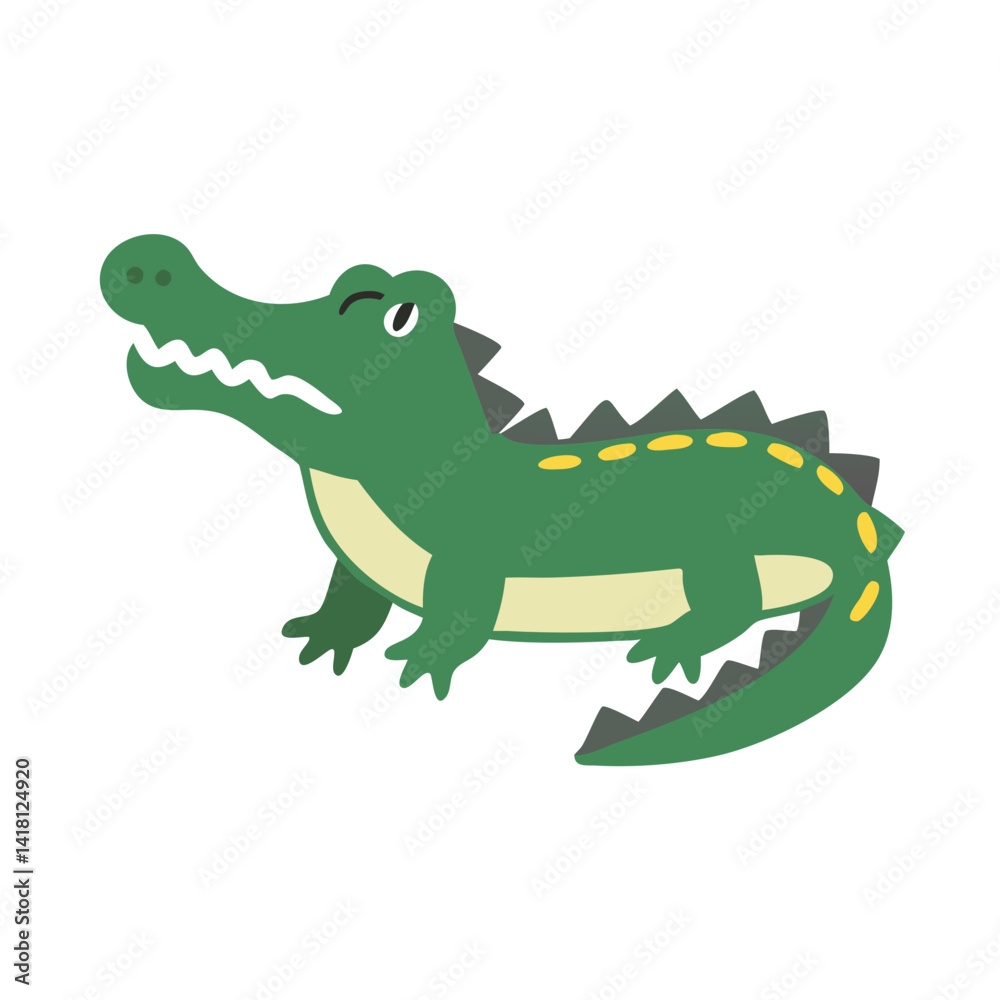 Fototapeta premium Cartoon alligator standing isolated on black background illustration