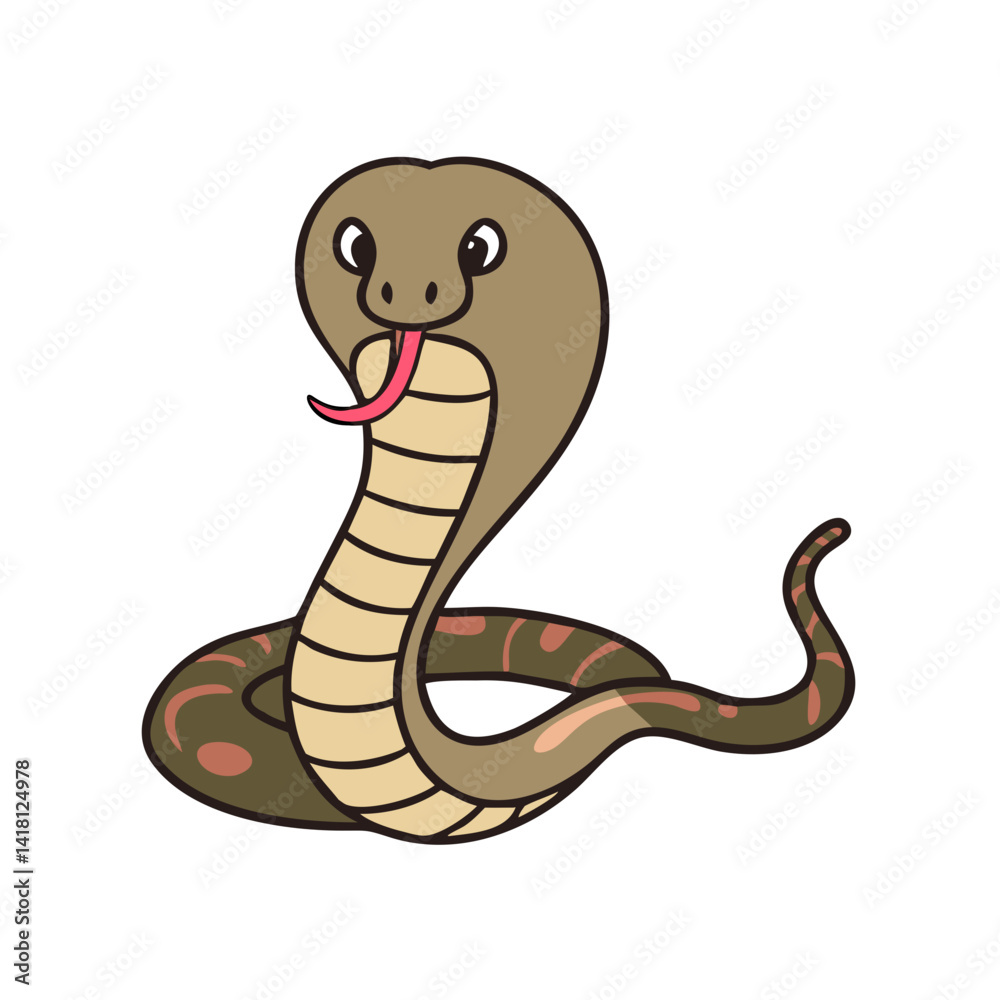Fototapeta premium Cute Cartoon Cobra Snake Illustration on Black Background