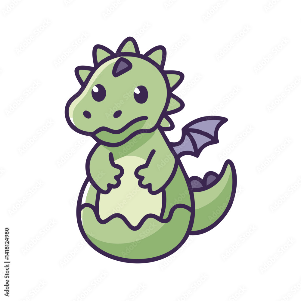 Cute Cartoon Dragon Illustration on a Black Background Cute Cartoon Dragon Illustration on a Black Background