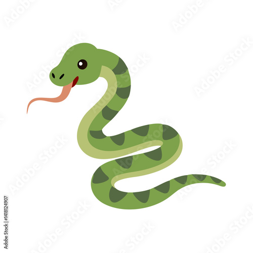 Cartoon Green Snake Illustration with Tongue Out on Black