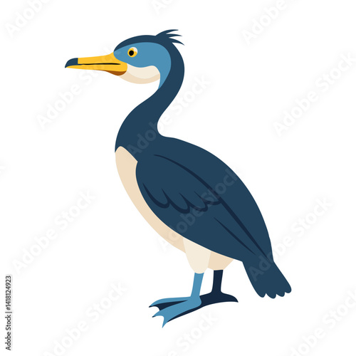 Isolated Cartoon Cormorant Bird Illustration on Black Background