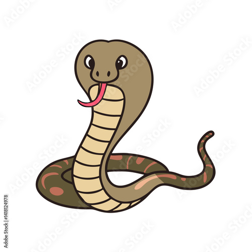 Cute Cartoon Cobra Snake Illustration on Black Background