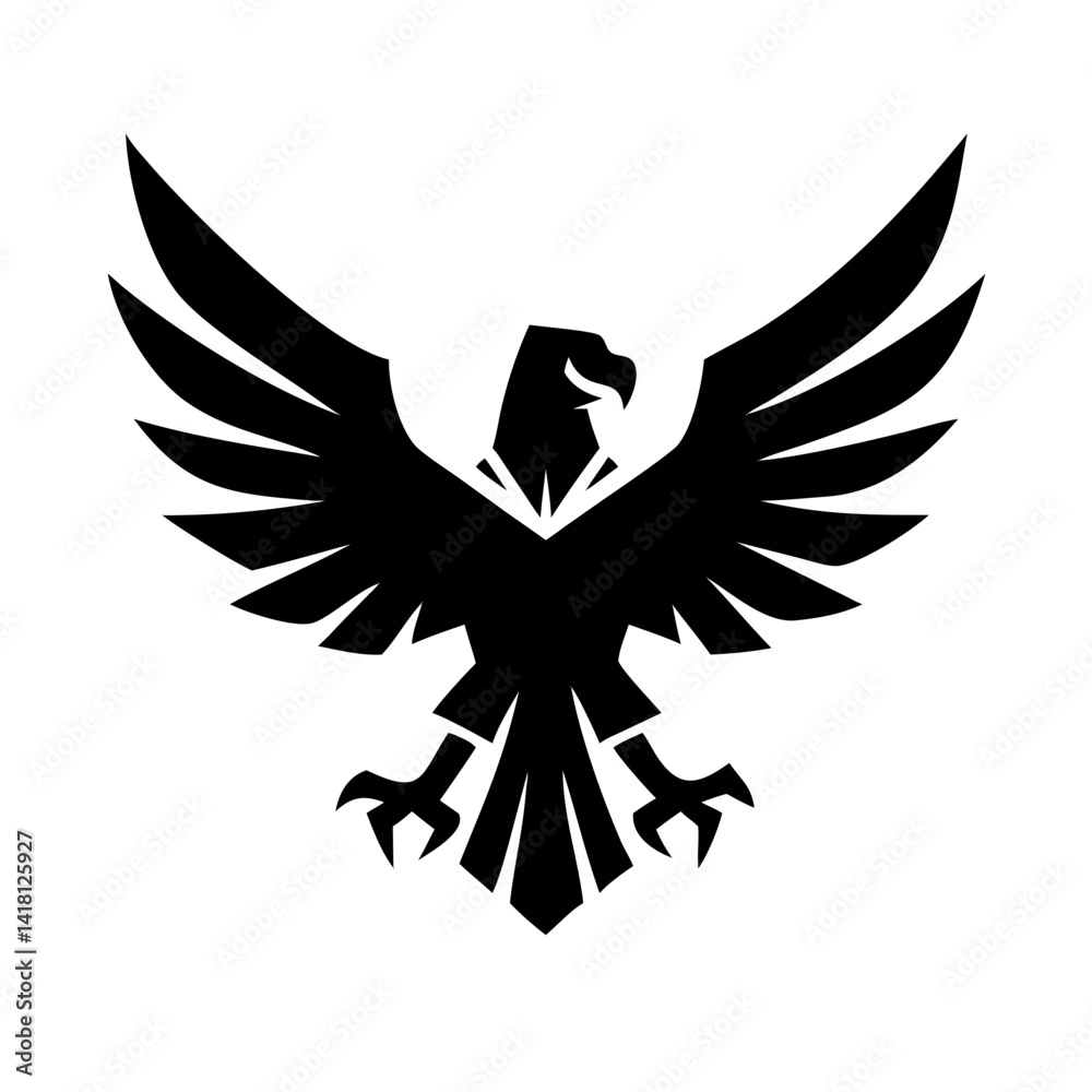 An eagle tattoo design vector illustration of a bird with powerful wings in black silhouette An eagle tattoo design vector illustration of a bird with powerful wings in black silhouette