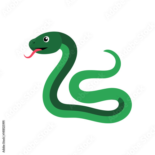 Green cartoon snake with tongue out on black