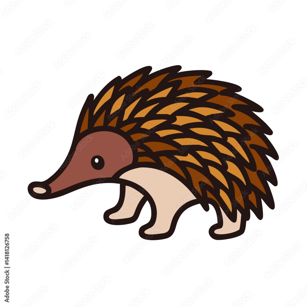 Fototapeta premium Cute Cartoon Echidna Illustration Isolated on Black Background