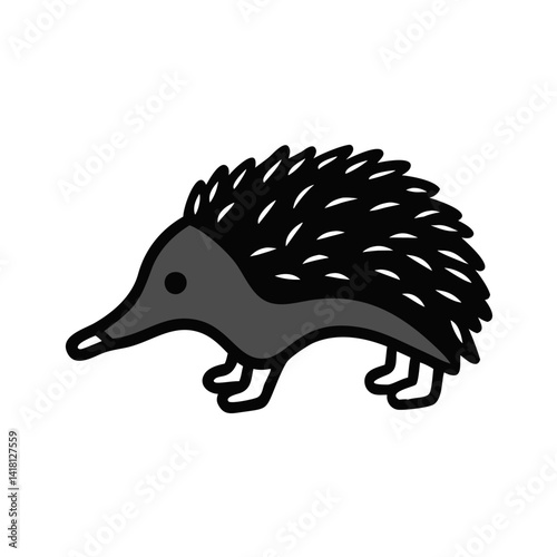 Minimalist Echidna Illustration on Black Background with Gray Tones