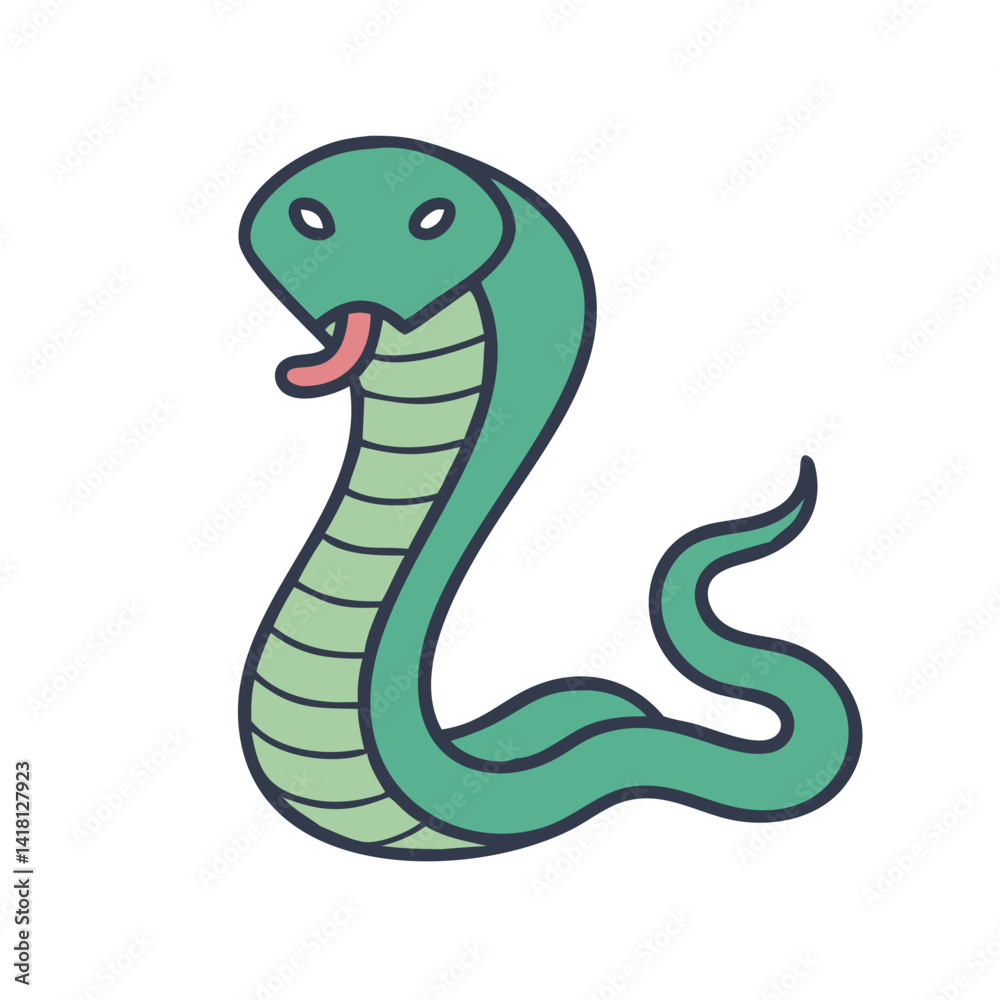 Fototapeta premium Cute Cartoon Green Snake on Black Background Illustration