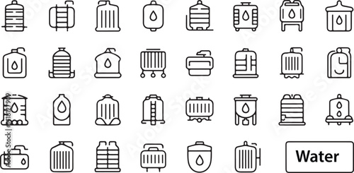 A collection of various water tank icons and water-related symbols