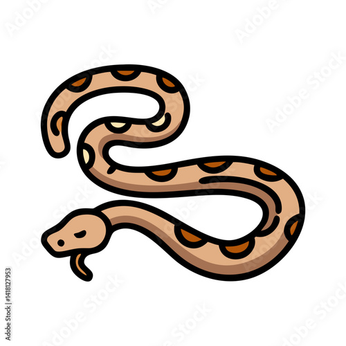 Cartoon Snake Illustration, Flat Design Style on Black Background