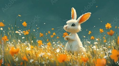 Colorful eggs in meadow