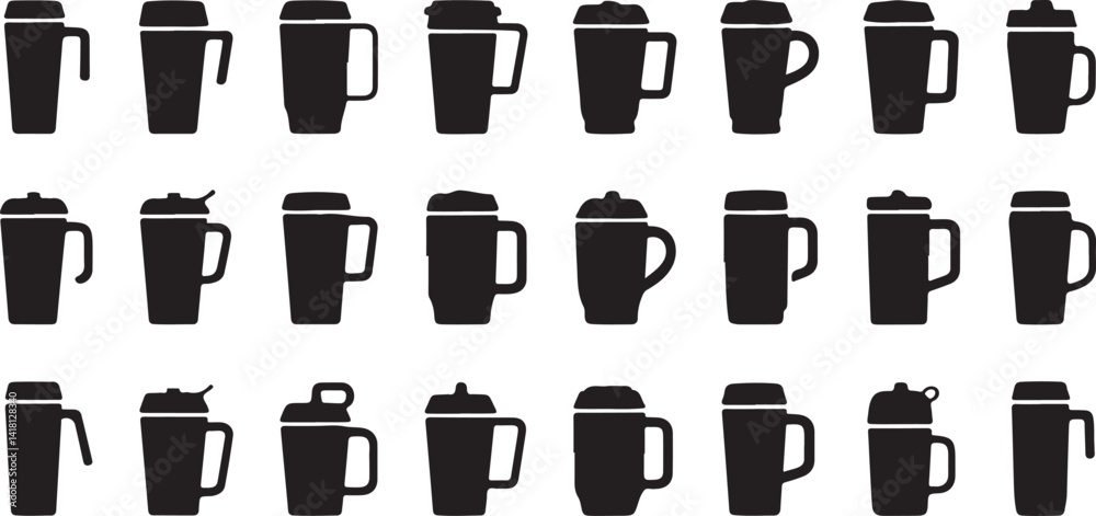 Fototapeta premium Silhouettes of coffee mugs and cups