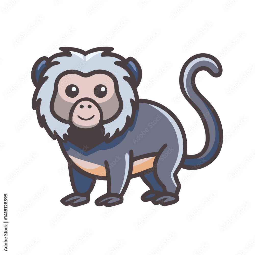 Fototapeta premium Cartoon Titi Monkey Illustration on Isolated Black Background