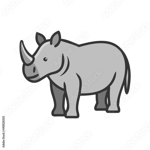 Cute Cartoon Rhino Illustration on a Black Background