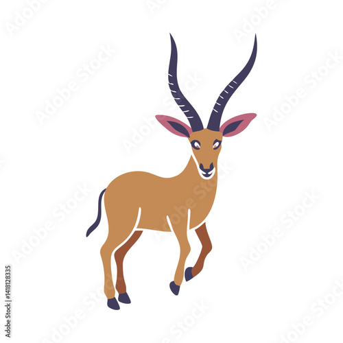 Elegant Antelope Illustration with Long Horns on Black