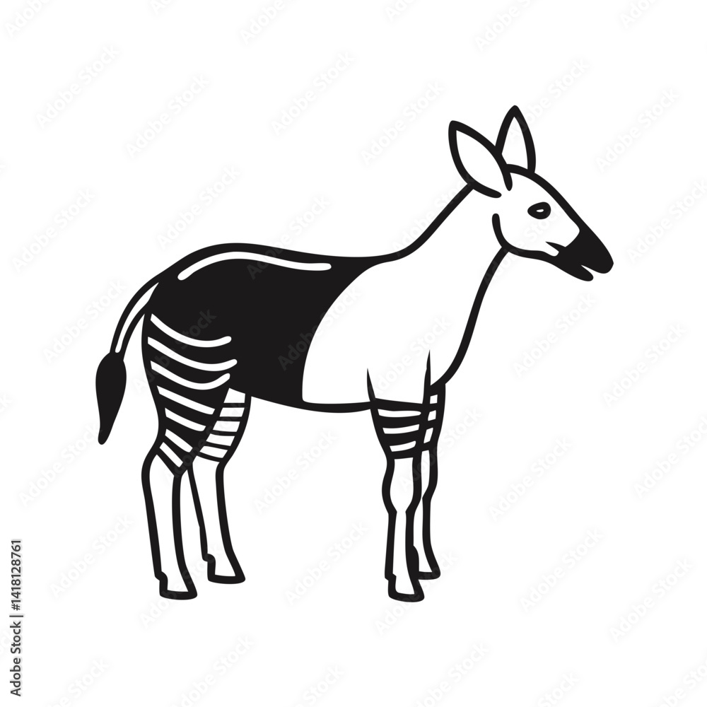Okapi Outline Illustration: Animal Icon with Zebra Stripes Okapi Outline Illustration: Animal Icon with Zebra Stripes