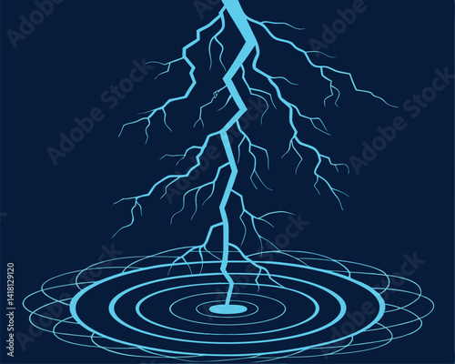 Lightning Striking Water Illustration: Thunderstorm, Energy, and Natural Power Vector.