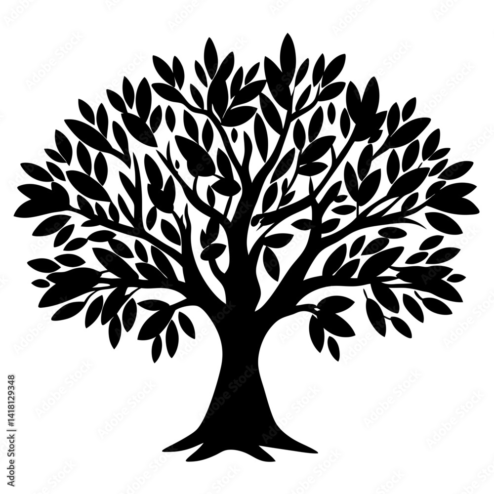 Obraz premium Silhouette of a lush tree with dense foliage on a white background