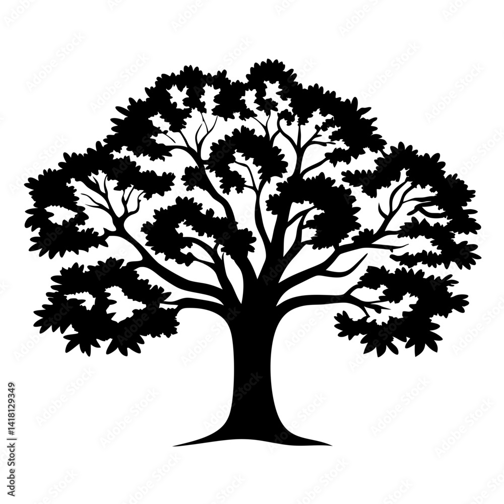 Obraz premium Silhouette of a Majestic Tree with Lush Canopy and Strong Trunk