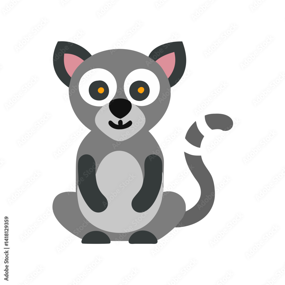 Fototapeta premium Cute Gray Lemur Sitting Down Vector Illustration