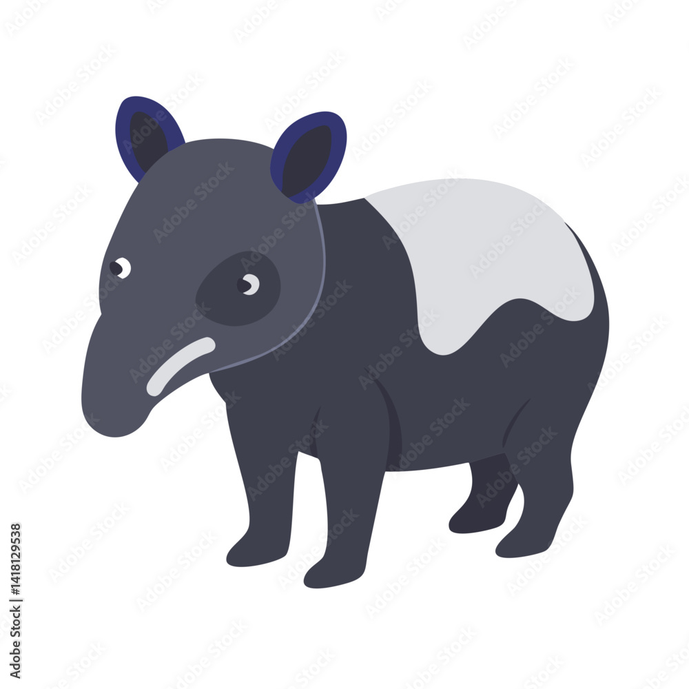 Naklejka premium Flat Graphic Illustration of a Malayan Tapir