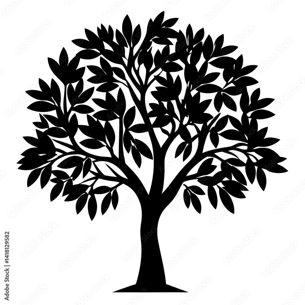 Obraz premium Silhouette of a Lush Tree with Dense Foliage on a White Background