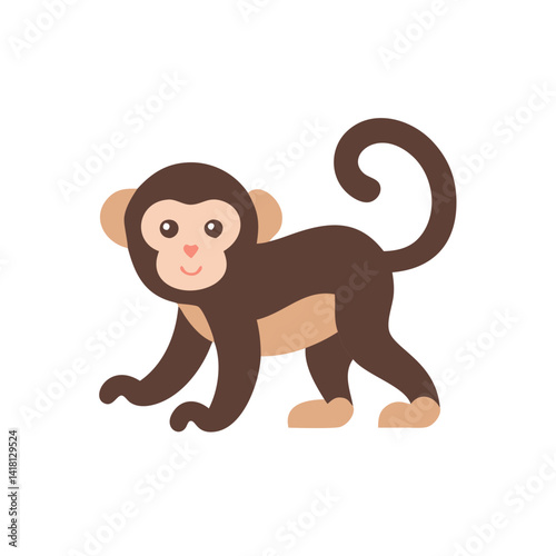 Cute Cartoon Monkey Vector Illustration on Black Background