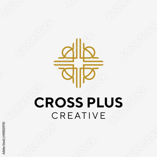Cross plus sign logo design vector template