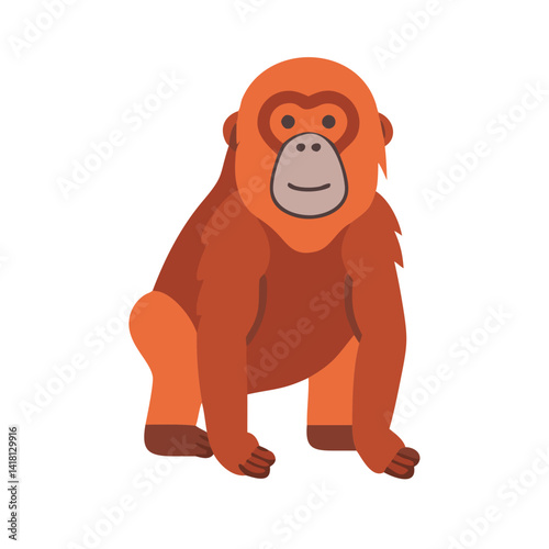 Cute Cartoon Orangutan Sitting Isolated on Black Background photo