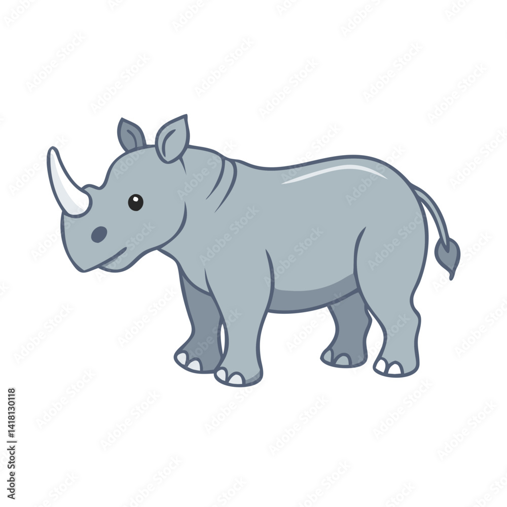 Cartoon Rhino on Black Background, Adorable Animal Art Cartoon Rhino on Black Background, Adorable Animal Art