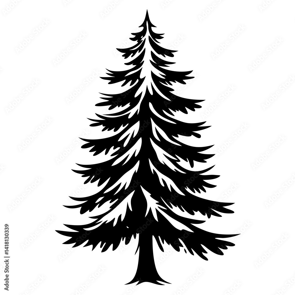 Single stylized fir tree in silhouette against white background illustration design Single stylized fir tree in silhouette against white background illustration design