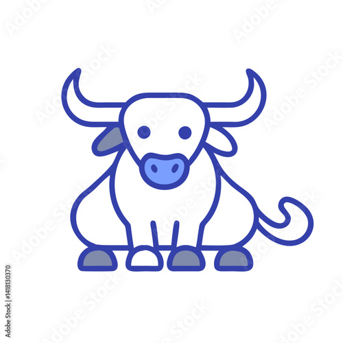 Cute Bull Illustration Icon with Blue Outline Style