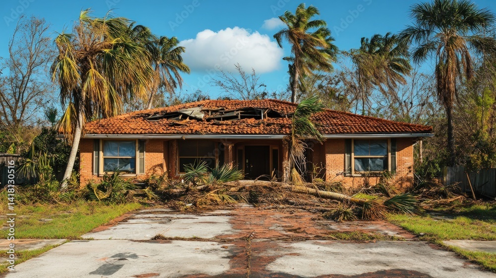 Obraz premium Damaged house after a hurricane