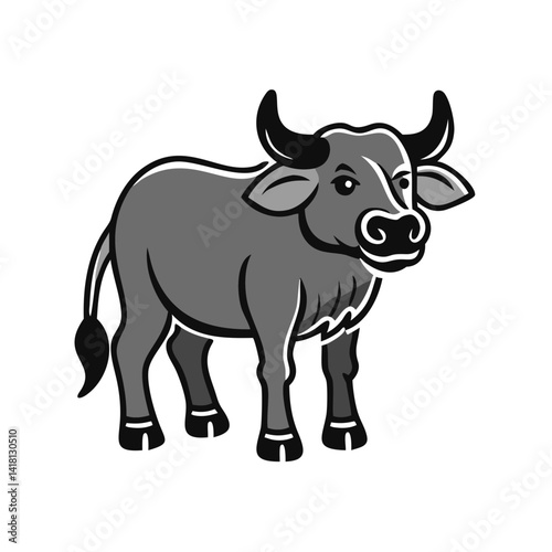 Cartoon Carabao Illustration on Black Background, Grey Tones