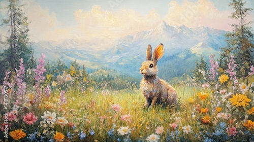 Colorful eggs in meadow