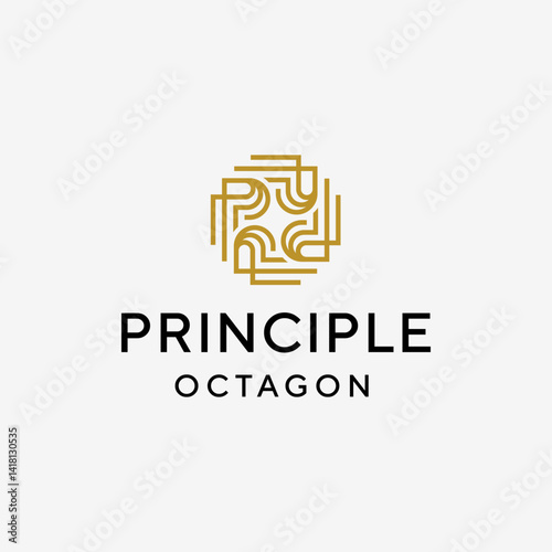 Initial letter P logo line with octagon design vector template