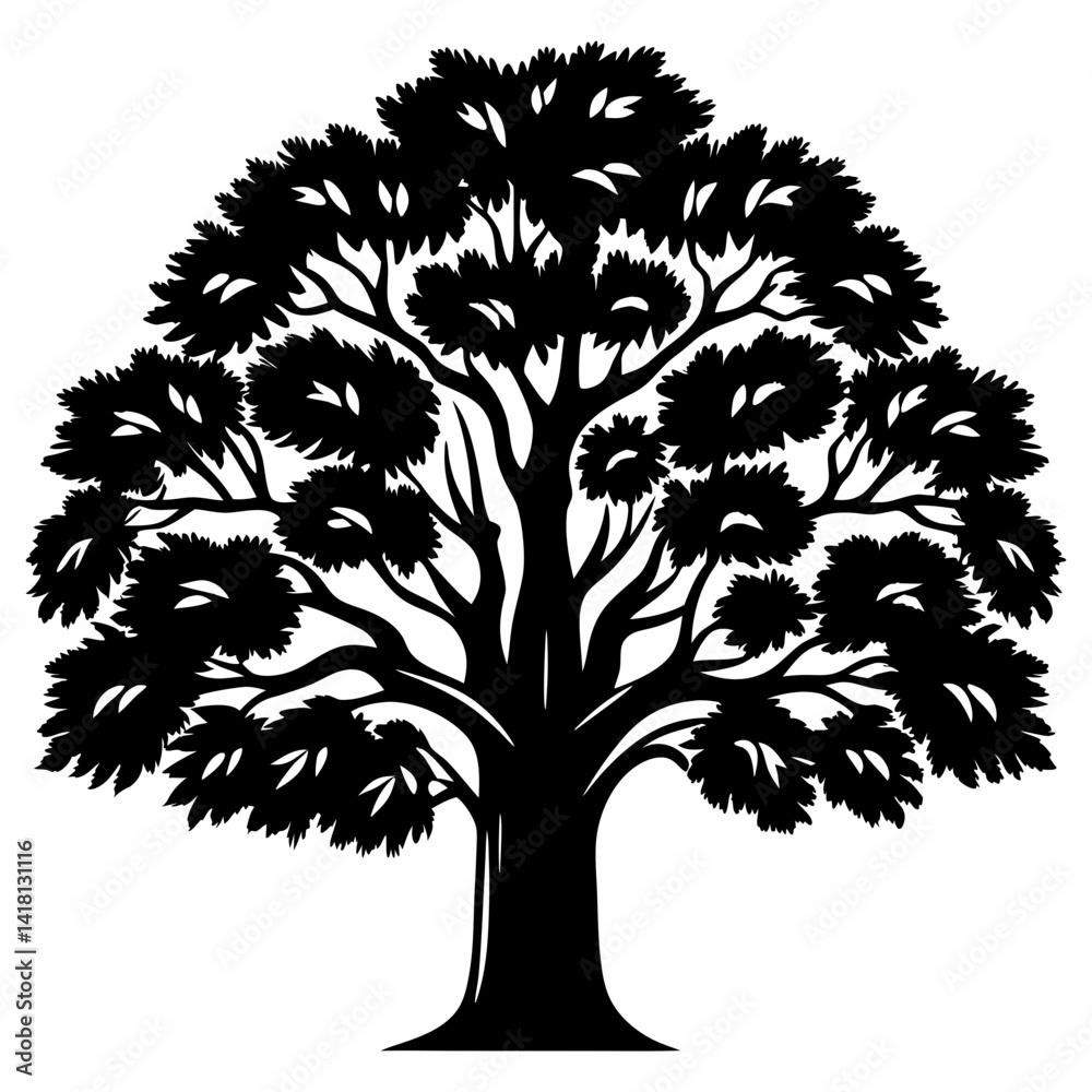 Obraz premium A striking black silhouette of a tree against a clean white background
