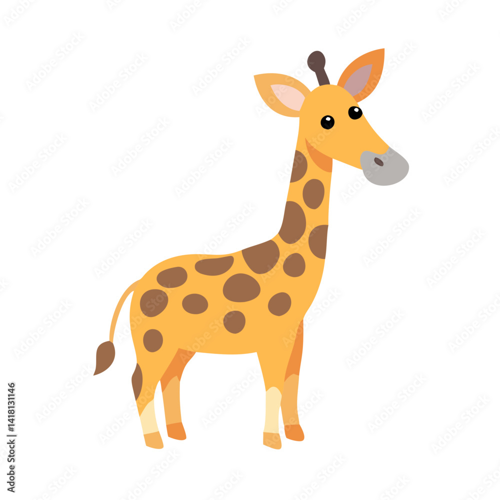Cute Cartoon Giraffe Standing Against Black Background Illustration Cute Cartoon Giraffe Standing Against Black Background Illustration