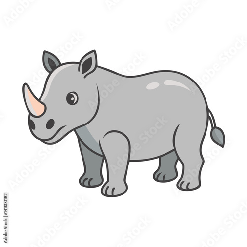 Cute cartoon rhino illustration on black background image