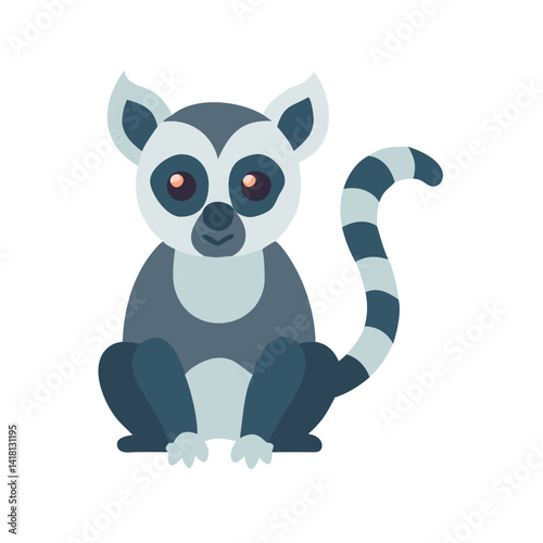 Cute Ring-Tailed Lemur Cartoon Icon Illustration on Black